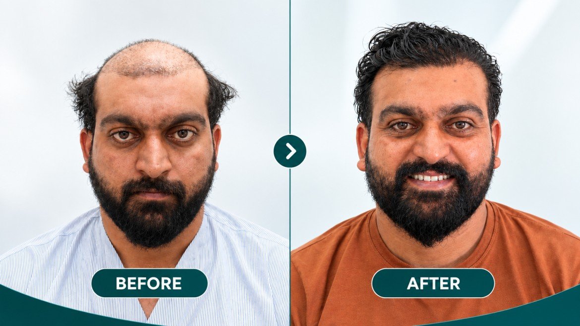 Hair transplant before and after result at Revitalize Studios